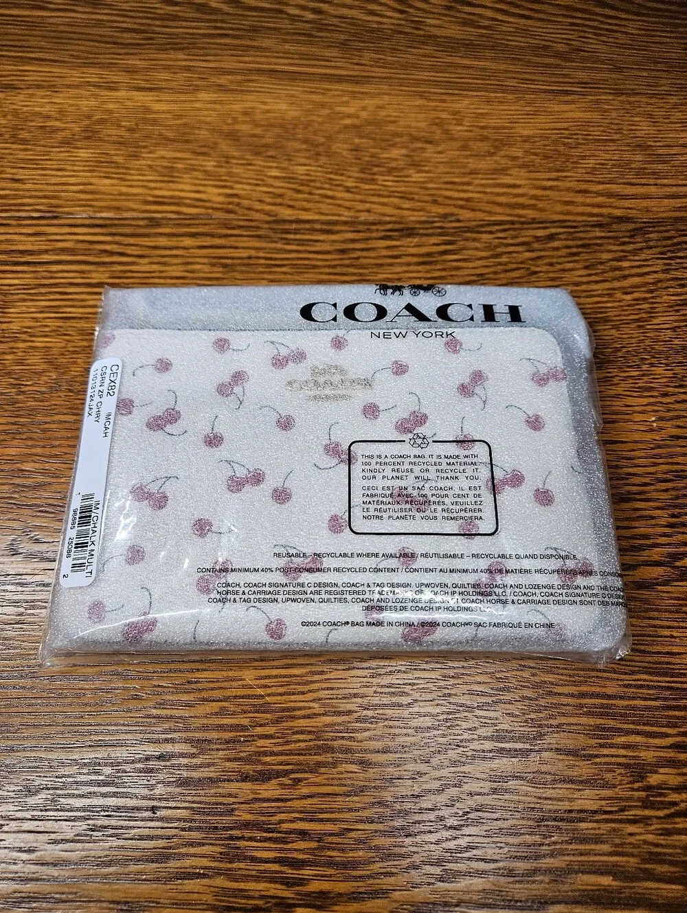 Coach Corner Zip Wristlet With Cherry Print